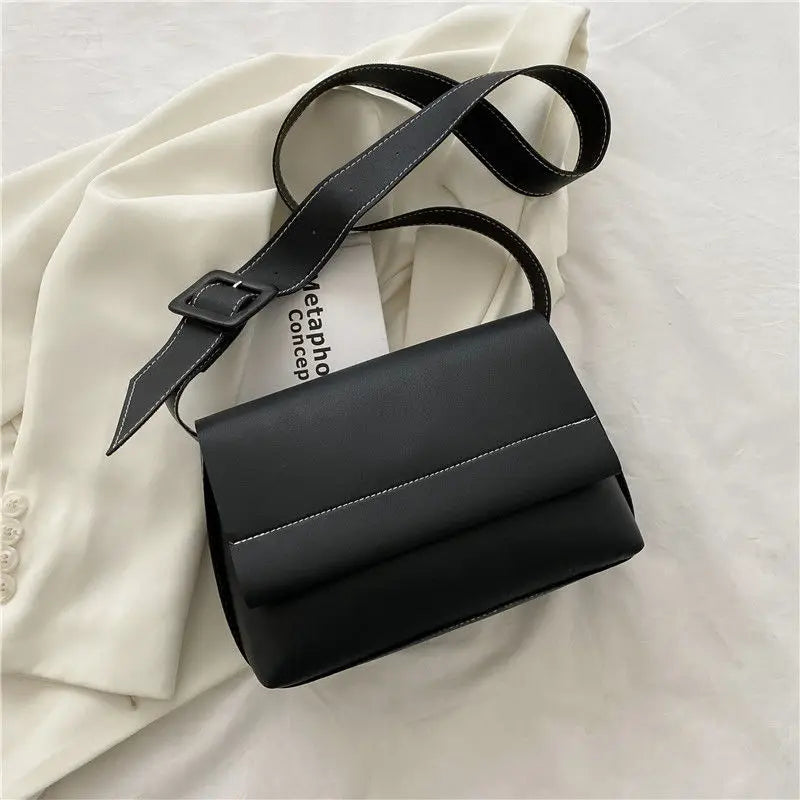 PU Shoulder Bags Hasp Wide Strap Cross Body Student All-match Texture Large Capa