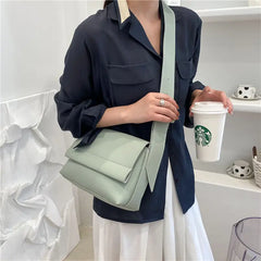 PU Shoulder Bags Hasp Wide Strap Cross Body Student All-match Texture Large Capa