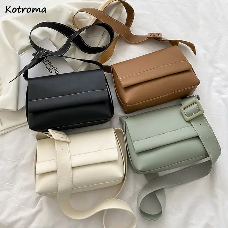 PU Shoulder Bags Hasp Wide Strap Cross Body Student All-match Texture Large Capa