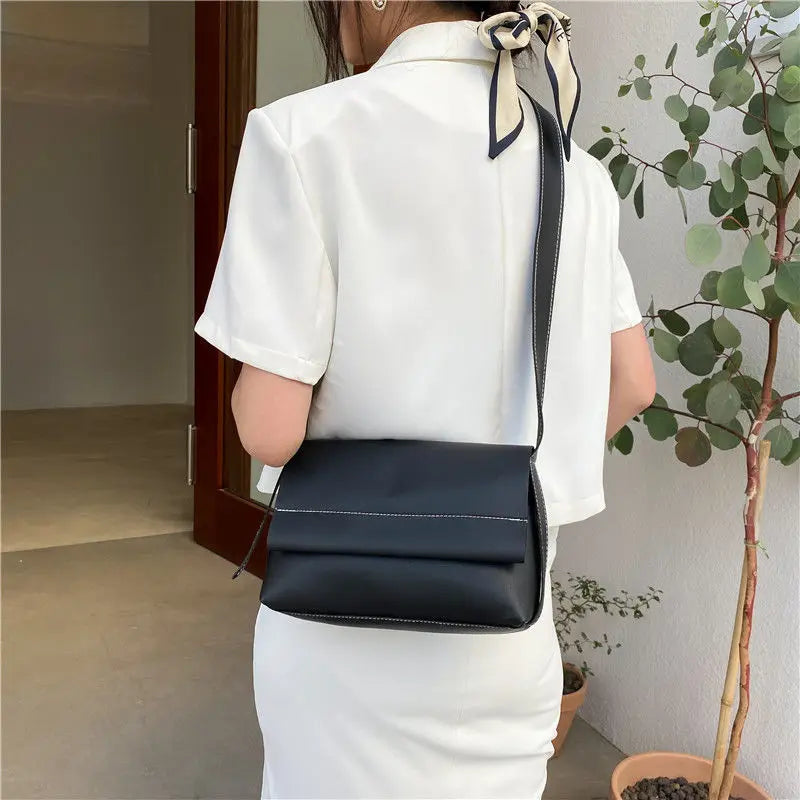 PU Shoulder Bags Hasp Wide Strap Cross Body Student All-match Texture Large Capa