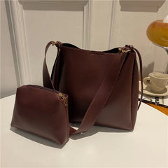 Retro Crossbody Bag Set Women PU Shoulder Bags With Wallet