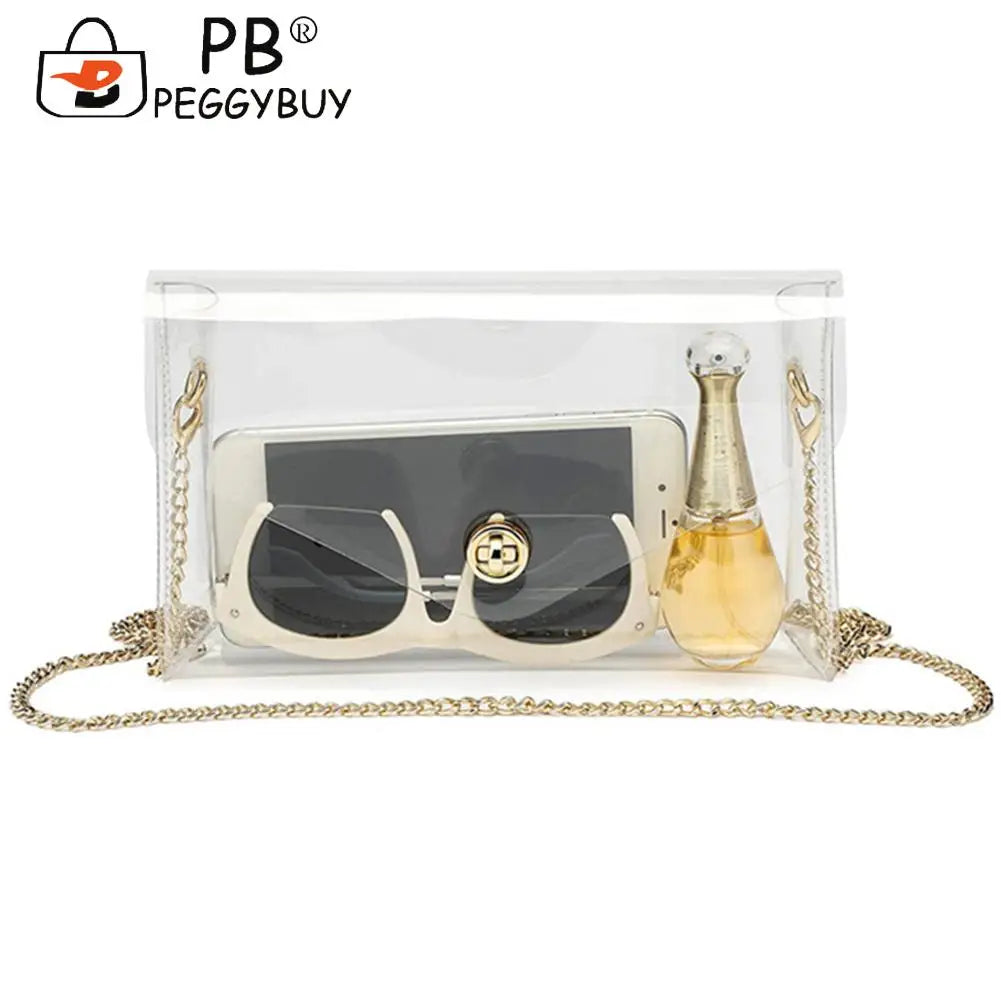 Clear PVC Clutch Chain Handbag Waterproof Crossbody Bag