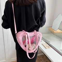 Women PVC Shoulder Bag Love Heart Shaped Tote Purse Handbag for Traveling