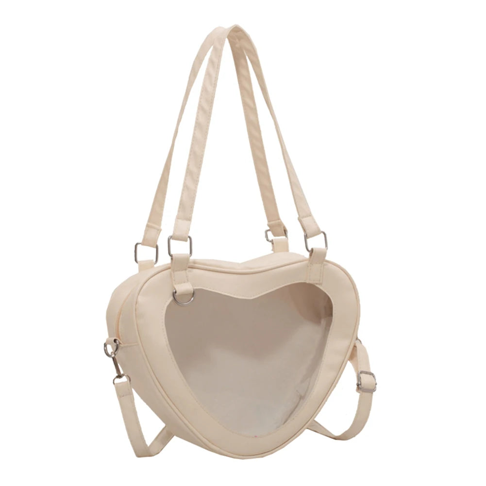 Women PVC Shoulder Bag Love Heart Shaped Girls Daily Travel Handbag Tote Purse