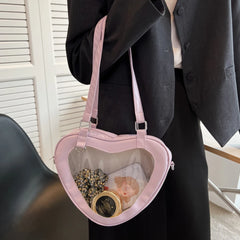 Women PVC Shoulder Bag Love Heart Shaped Handbag Totes Purse