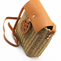 Women Straw Shoulder Bag Hand-Woven Beach Crossbody Messenger Flap Bag