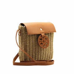 Women Straw Shoulder Bag Hand-Woven Beach Crossbody Messenger Flap Bag