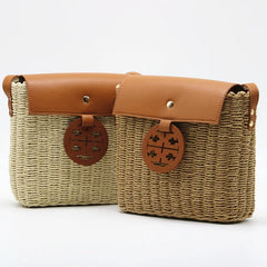 Women Straw Shoulder Bag Hand-Woven Beach Crossbody Messenger Flap Bag