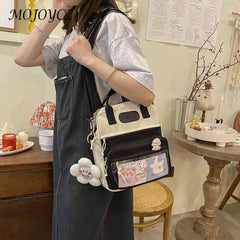 Women Patchwork Preppy Style Backpack Nylon Large Capacity