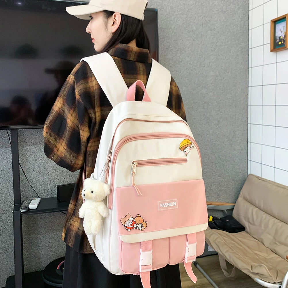 Women Patchwork Backpack Nylon Large Capacity Handbags