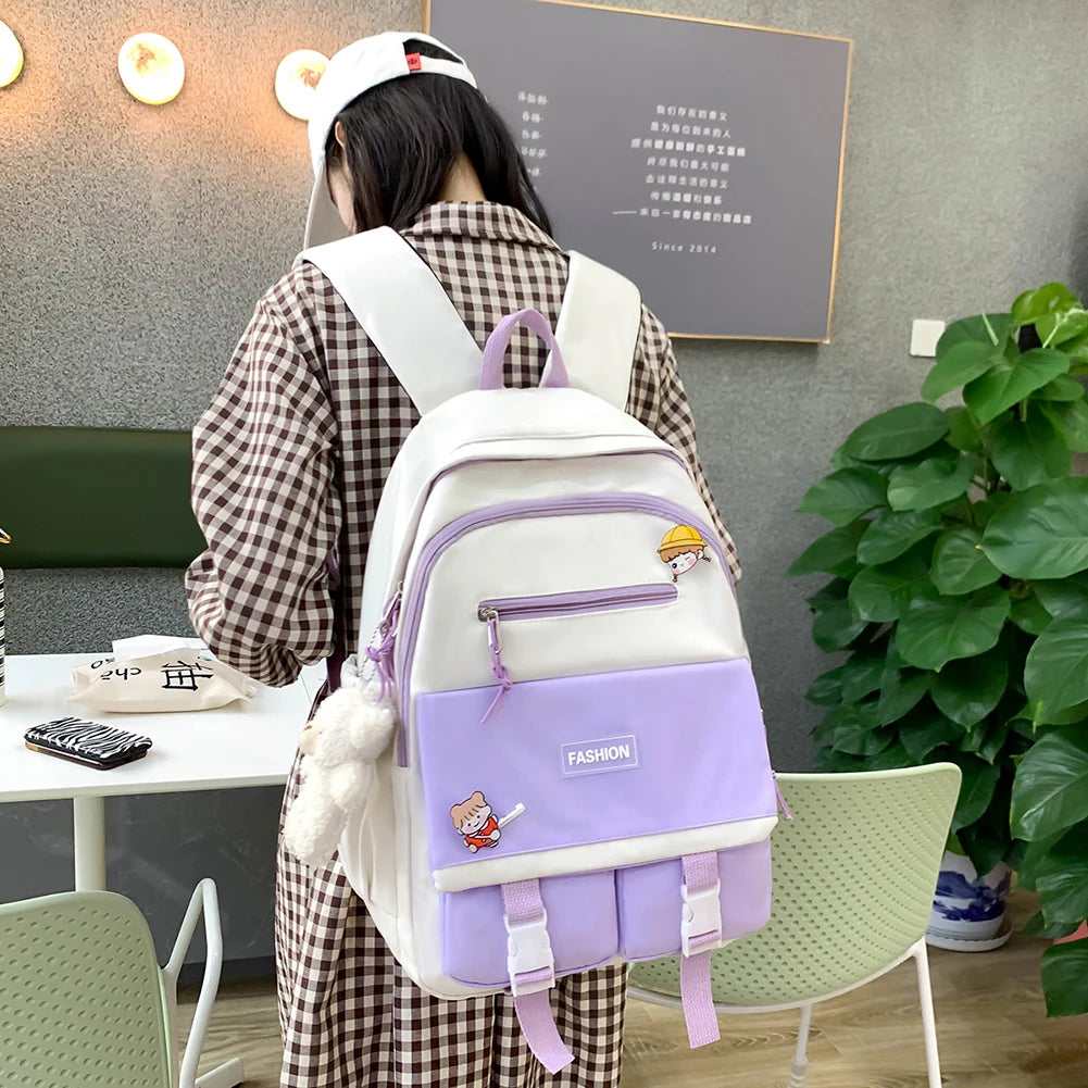 Women Patchwork Backpack Nylon Large Capacity Handbags