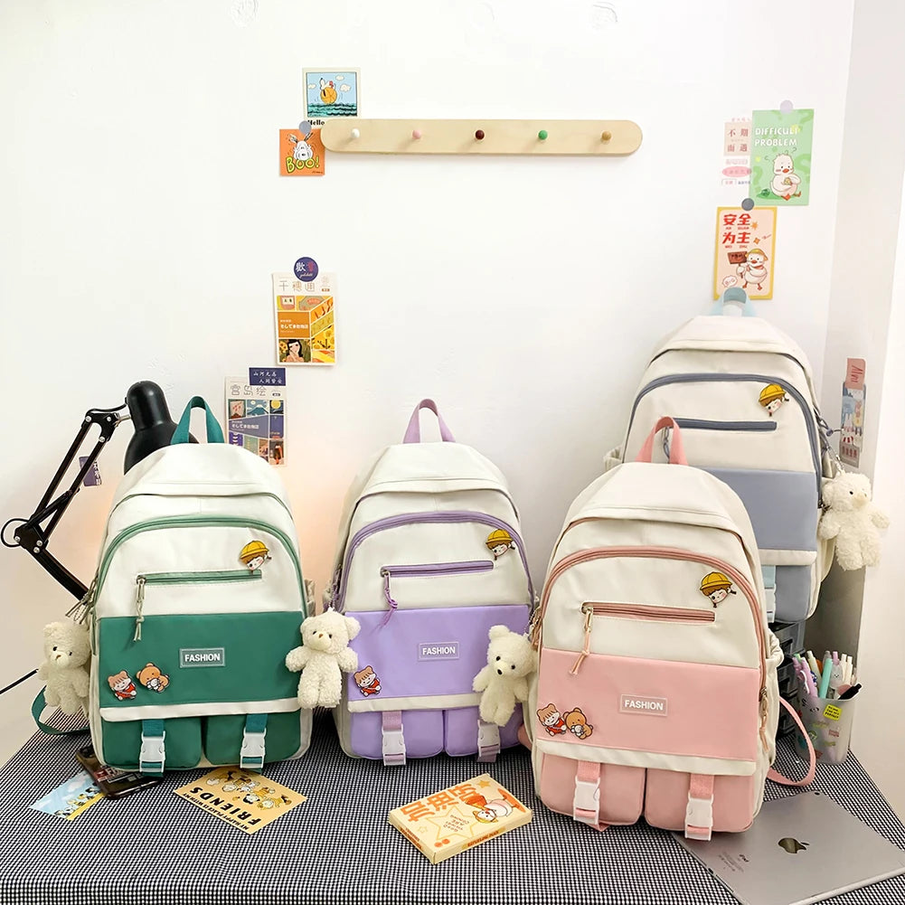 Women Patchwork Backpack Nylon Large Capacity Handbags