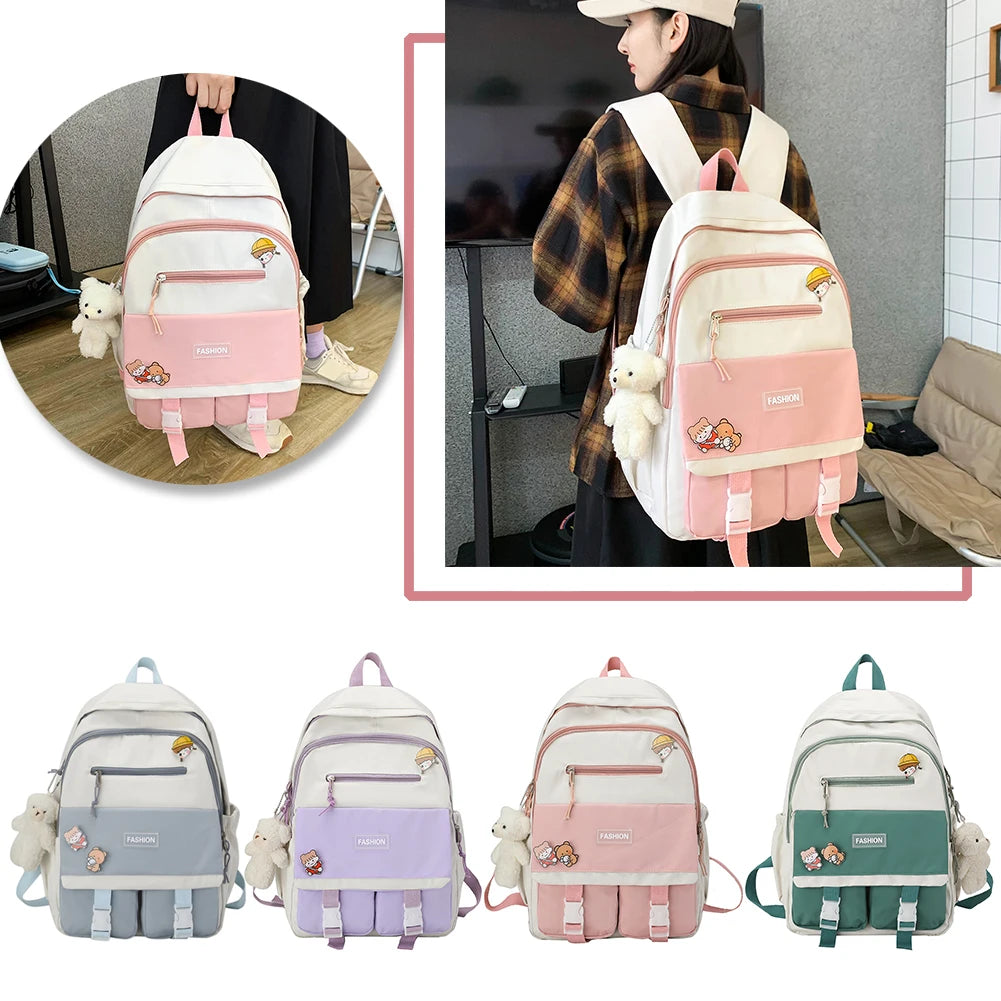 Women Patchwork Backpack Nylon Large Capacity Handbags