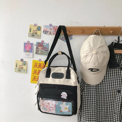 Women Preppy Style Patchwork Backpack Nylon Large Capacity Handbags