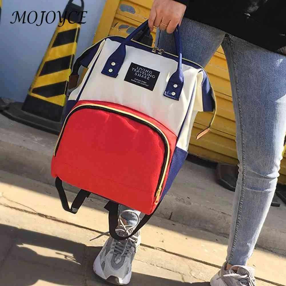 Women Preppy Style Patchwork Backpack Canvas Large Capacity Handbags