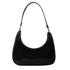Women Patent Leather Crescent Handbag Small Zipper Armpit Bag
