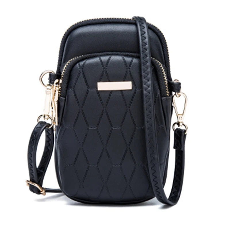 Women Phone Crossbody Bag Rhomboids PU Leather Wallet Purse