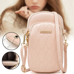 Women Phone Crossbody Bag Rhomboids PU Leather Wallet Purse