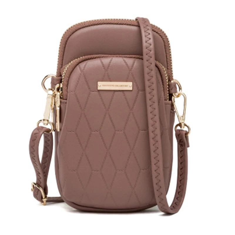 Women Phone Crossbody Bag Rhomboids PU Leather Wallet Purse