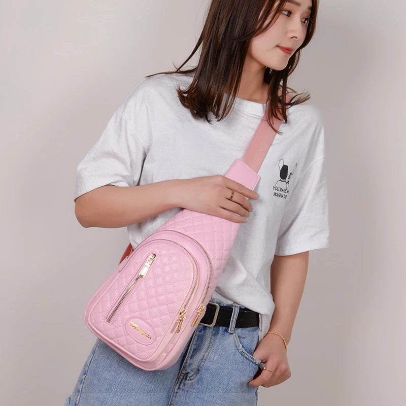 Women Plaid Chest Bag Crossbody Sling Chest Pack Casual Travel