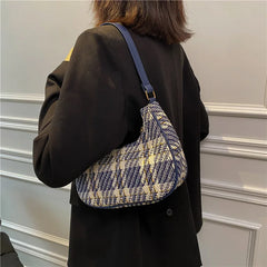 Women Plaid Shoulder Bags Vintage Underarm Canvas Bag Ladies Zipper Handbags