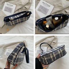 Women Plaid Shoulder Bags Vintage Underarm Canvas Bag Ladies Zipper Handbags