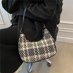 Women Plaid Shoulder Bags Vintage Underarm Canvas Bag Ladies Zipper Handbags