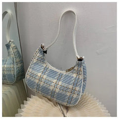 Women Plaid Shoulder Bags Vintage Underarm Canvas Bag Ladies Zipper Handbags
