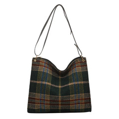 Women Plaid Woolen Cloth Shoulder Tote Bag Retro Shopper Eco Shopping Bag