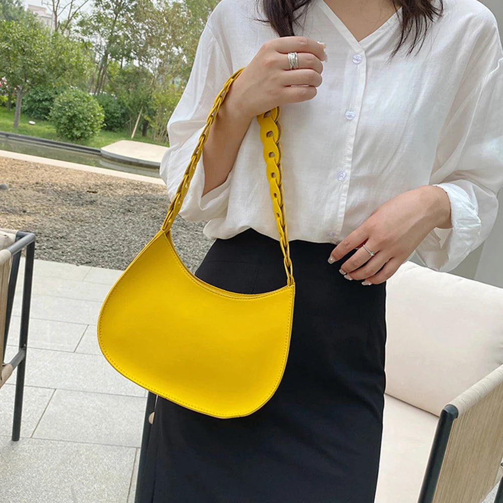 Women Weaving Handle Shoulder Bag Underarm Handbag