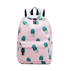 Women Plant Printing School Backpack Cactus Travel Laptop Knapsack
