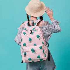 Women Plant Printing School Backpack Cactus Travel Laptop Knapsack