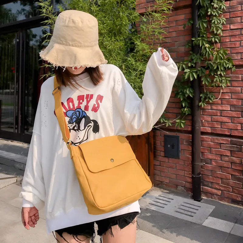 Women Platelet Cartoon Canvas Crossbody Bag Large Messenger Bag