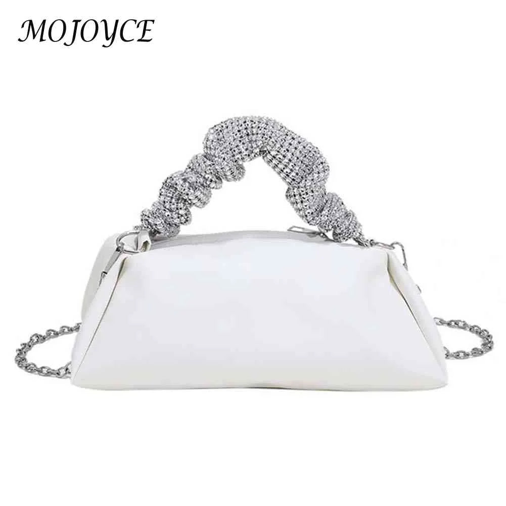 Women Pleated Shoulder Crossbody Bag Rhinestones Chain Small Handbags