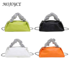 Women Pleated Shoulder Crossbody Bag Rhinestones Chain Small Handbags