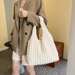 Women Pleated Handbag Large Capacity Shoulder Bag Female Bubble Flo