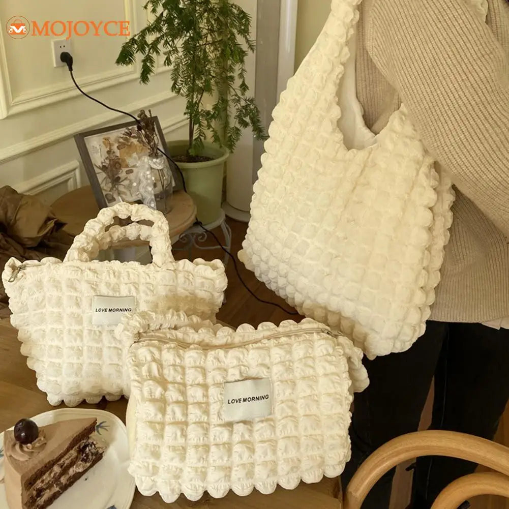 Women Pleated Handbag Large Capacity Shoulder Bag Female Bubble Flo