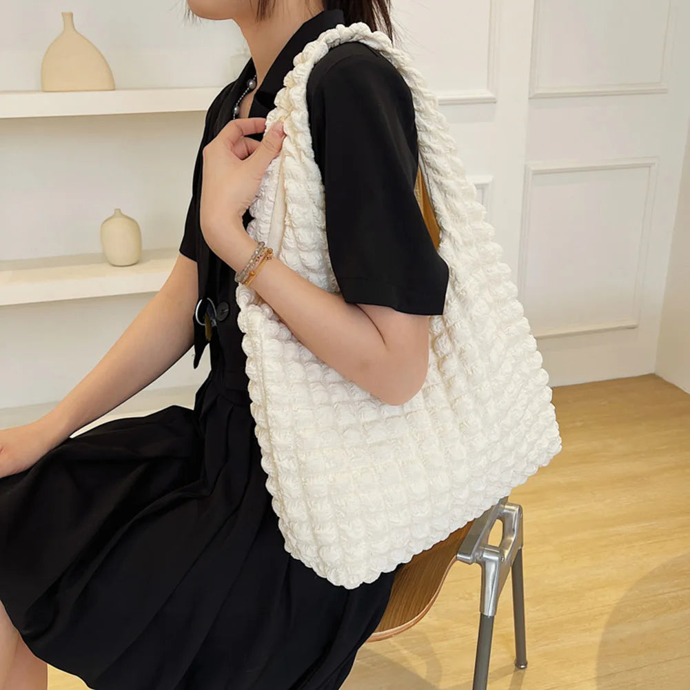 Women Pleated Handbag Large Capacity Shoulder Bag Female Bubble Flo