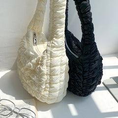 Women Pleated Lattice Shoulder Bag Large Capacity Crossbody Tote Soft Handbag