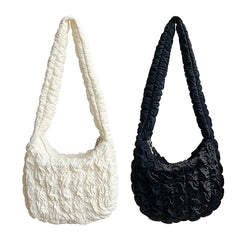 Women Pleated Lattice Shoulder Bag Large Capacity Crossbody Tote Soft Handbag