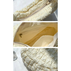 Women Pleated Lattice Shoulder Bag Large Capacity Crossbody Tote Soft Handbag