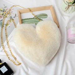 Heart-Shaped Rabbit Fur Plush Bag Soft Peach Heart Bag