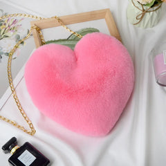 Heart-Shaped Rabbit Fur Plush Bag Soft Peach Heart Bag