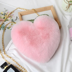 Heart-Shaped Rabbit Fur Plush Bag Soft Peach Heart Bag