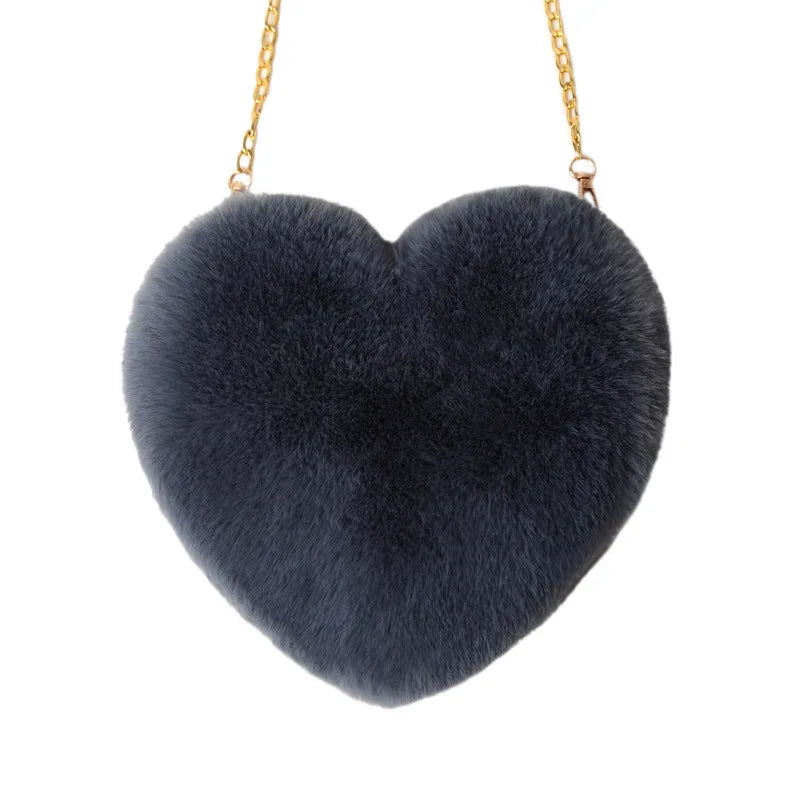 Heart-Shaped Rabbit Fur Plush Bag Soft Peach Heart Bag
