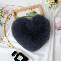 Heart-Shaped Rabbit Fur Plush Bag Soft Peach Heart Bag