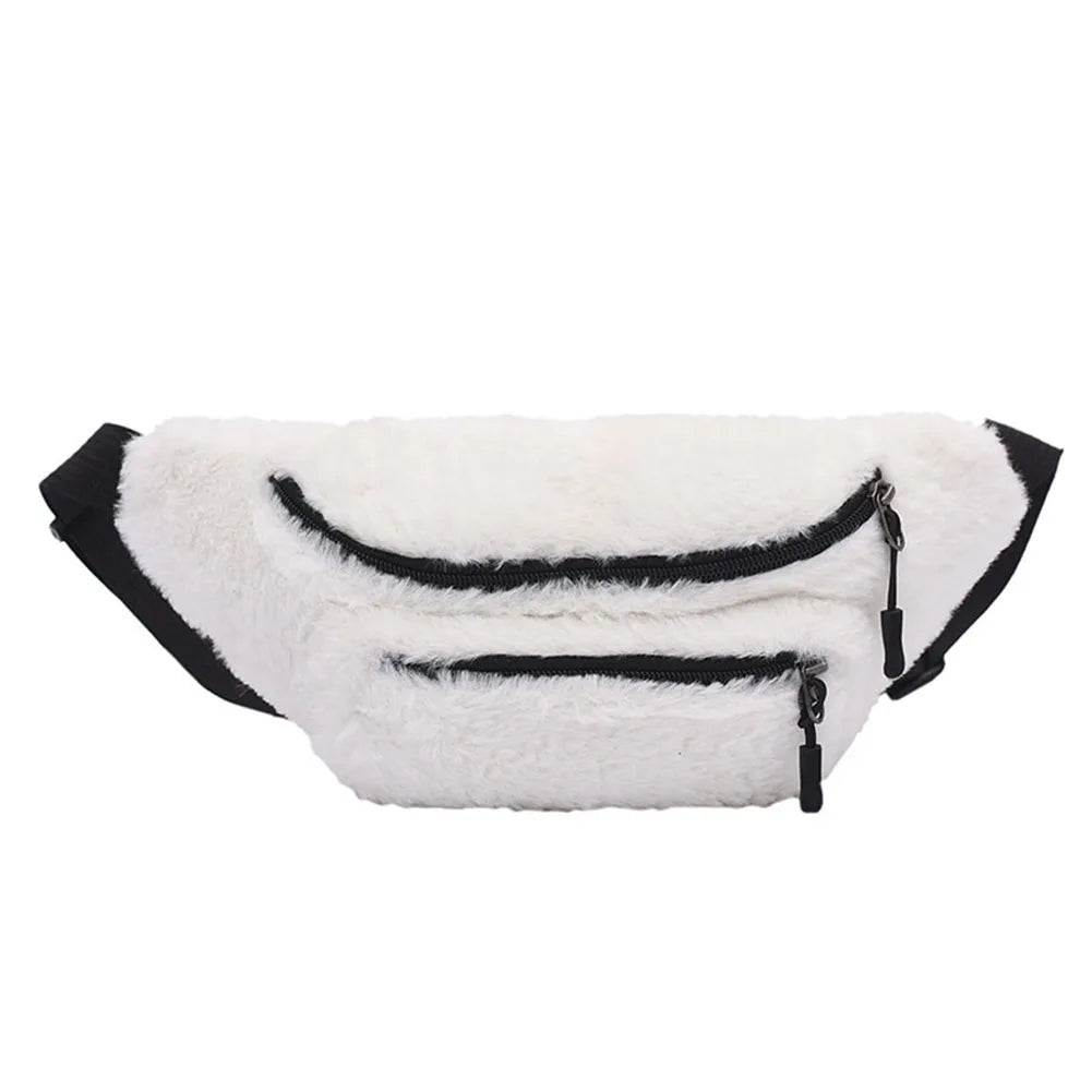 Women Plush Chest Bag Solid Belt Shoulder Crossbody Chest Bag Female Fanny Pack