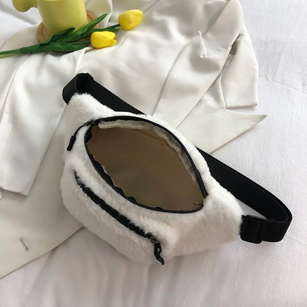 Women Plush Chest Bag Solid Belt Shoulder Crossbody Chest Bag Female Fanny Pack