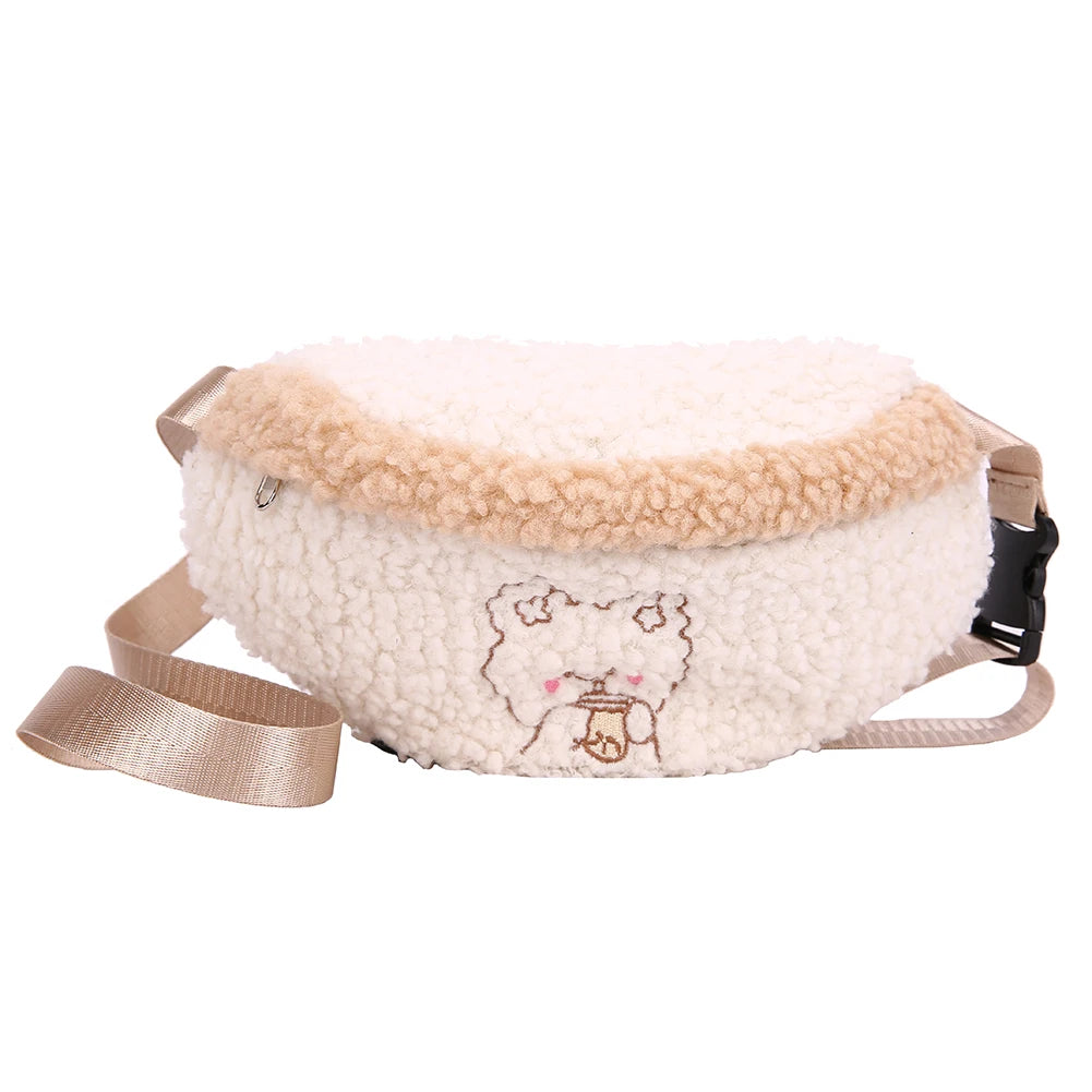 Women Plush Fur Bear Pattern Handbag Winter Mini Shoulder Bag