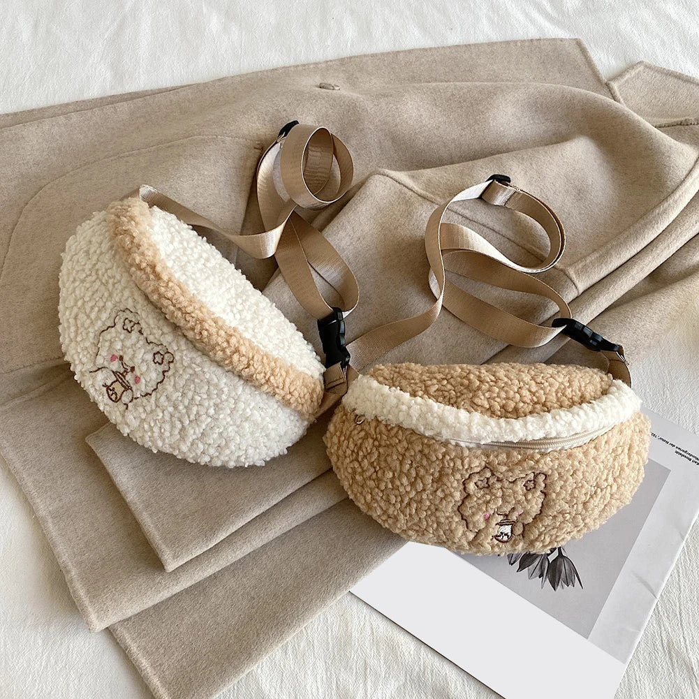 Women Plush Fur Bear Pattern Handbag Winter Mini Shoulder Bag